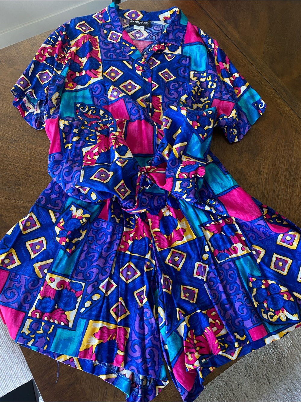Sag Harbor Vibrant Blue, Pink & Teal Patchwork Button-Front Shirt Set